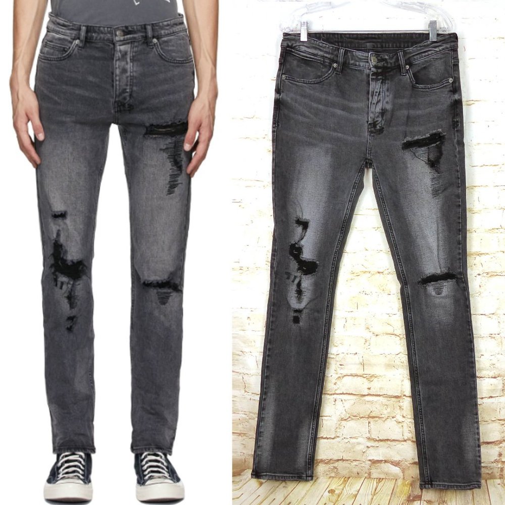 Ksubi Mens 34X32 Van Winkle Hazlow Angst Trashed Jeans Black Button Fly Grunge